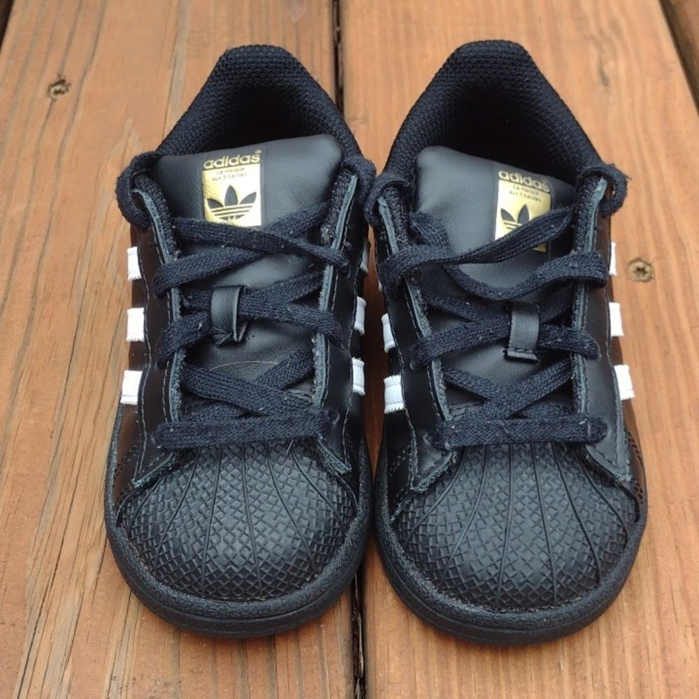 Adidas Superstar Black Sneakers with White Stripes Size 8.5 Kids